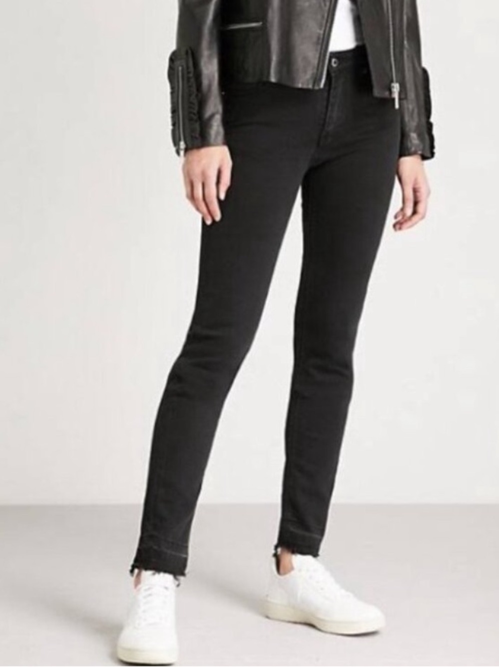 Zadig & Voltaire Eva Court Anthra Black Denim Raw Hem Skinny Stretch Jeans 28